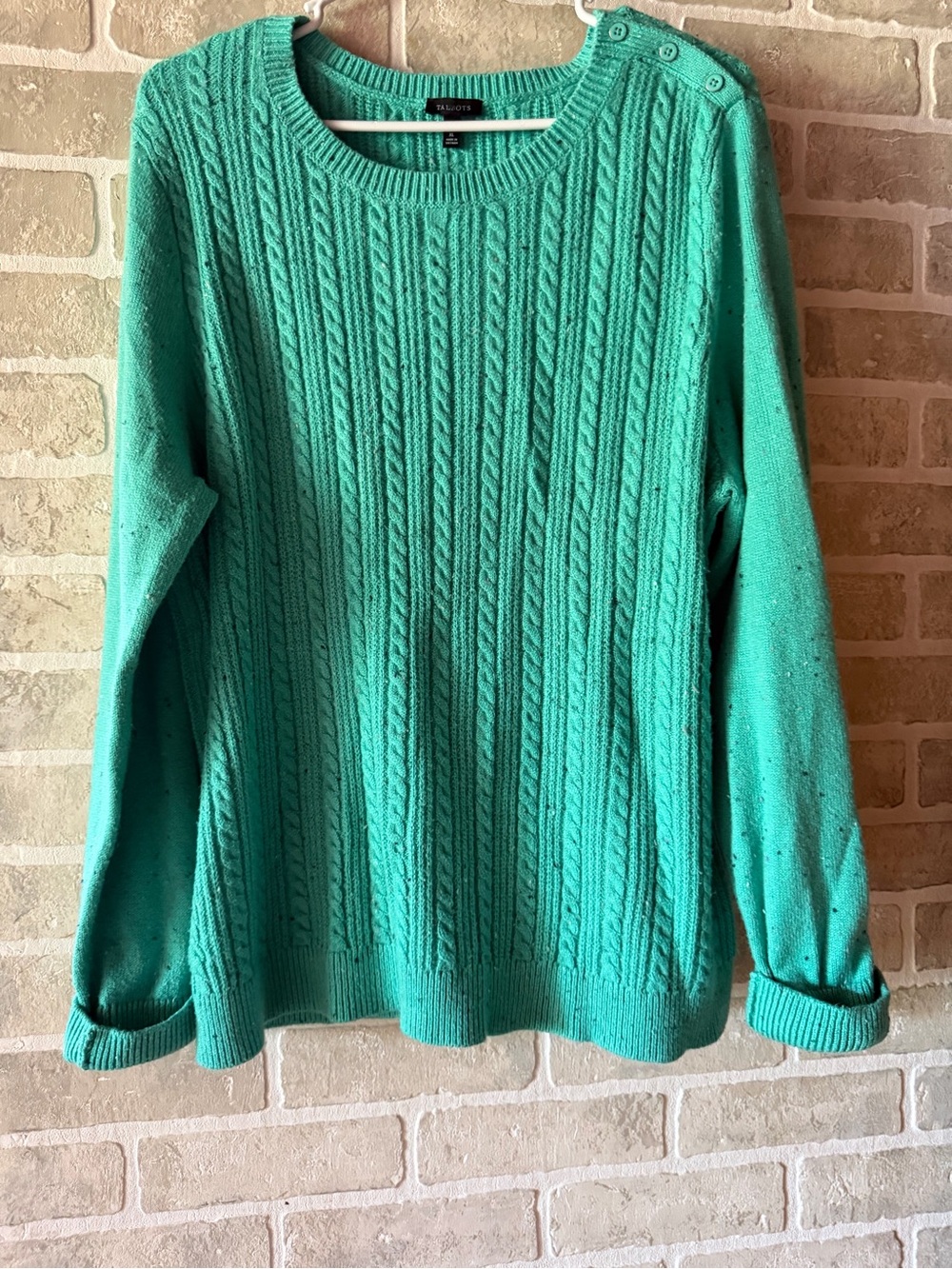 Talbots Teal Cable-Knit Scoop-Neck Sweater with Shoulder Buttons